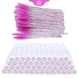 Brushes 50/100pcs Diamond Eyebrow Brush Tube Disposable Eyelash Brush Reusable Crystal Eyelash Brush Replaceable Dustproof Makeup Sets