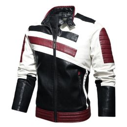 2023 Herbst Street Plus Size Slim Stehkragen Reißverschluss Herren Biker Lederjacke