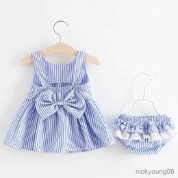 Clothing Sets Baby 2023 Girls Cute Summer Sleeveless Dress Girl 2Pieces Short PantsandDress Set Stripe Patten for 6-24M