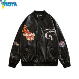 YICIYA Pu Leather Jackets Men High Quality Vintage Men's Embroidery Autumn Coat Casual Outwear Hip Hop Tops