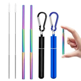 Reusable Telescopic Straw 304 Stainless Steel Metal Straw With Cleaning Brush Portable Drinking Straw Set 3 in 1 set For Travel With Case