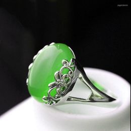 Cluster Rings Green Jade Charms Gemstone Gifts Charm Jewellery Natural Carved Stone Amulets Adjustable Ring Women Luxury 925 Silver