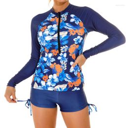 Women's Swimwear Surfing Women's Rash Guard Long Sleeve Rashguard Biking Shirts Surf Top Retro Print Running Shirt Two Piece Swimsuit