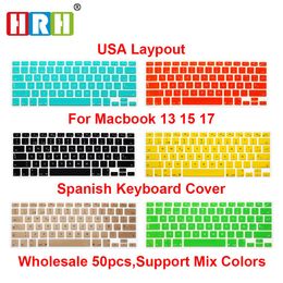 Covers HRH 50X Spanish Slim Silicone Keyboard Cover Skin Cover Protective Film Protector For MacBook Pro Air Retina 13 15 17 US Version