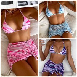 Women's Swimwear 3 piece bikini set with tight tie dye striped thong women's beach summer swimsuit P230530