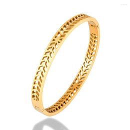 Bangle Design Stainless Steel Leaf High Quality Metal Texture 18 K PVD Plated Gold For Women Party Girls Gift