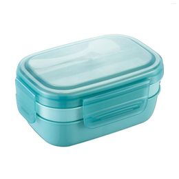 Dinnerware Sets 1900ml With Spoon Fork Work Microwave Lunch Box Stackable Adults Travel Mess-Free 5 Compartments 2-Laye Reusable School