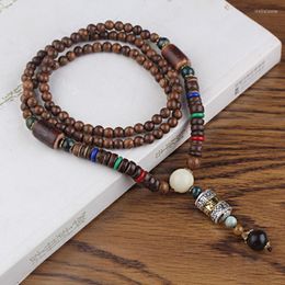 Pendant Necklaces Retro Ethnic Nepalese Lotus Horns Prayer Wheel For Women Chicken Wing Wooden Beads Sweater Chain Gifts