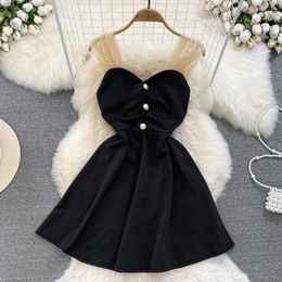 Casual Dresses Sexy Women Dress Sleeveless Patchwork Spaghetti Strap Fashionable Party Club A-Line Button Solid Slip For 18-24Y