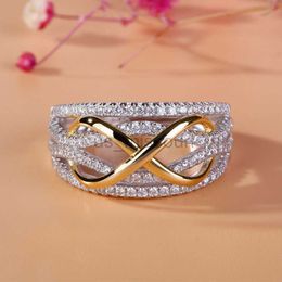 Band Rings Fashion Women's Gold plated Infinite Zircon Ring Couple Engagement Ring Luxury Wedding Jewellery Rings for Women Anniversary Gift J230531