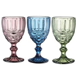 48 pieces / carton European Style Embossed Wine Glass Stained Glass Beer Goblet Vintage Wine Glasses Household Juice Drinking Cup Thickened FY5509