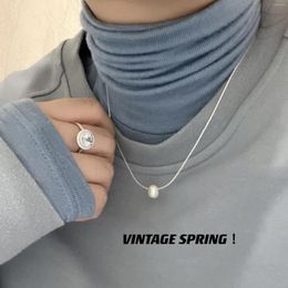 Pendant Necklaces Retro Geometric Silver Colour Freshwater Pearl Necklace Temperament Fashion Sweater Chain