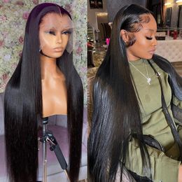 30 40 Inch Brazilian Full Lace Human Hair Wigs For Black Women Full Lace Frontal Wigs With Baby Hair Bone Straight Pre Plucked