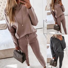 Tracksuits 2022 Winter Two Piece Athletic Suit Autumn Casual Solid Long Sleeve Hoodie Sweatshirt Women's Shirt Trouser Pants Set P230531