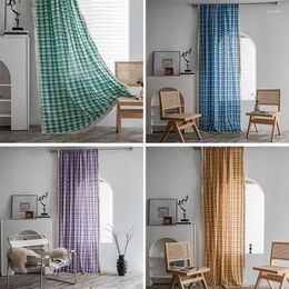 Curtain American Style Plaid Yarn-dyed Tassel Semi Blackout Curtains For Living Room Bedroom Kitchen Home Decoration Modern
