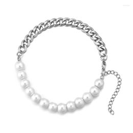 Charm Bracelets Trendy Beads Chain For Men Women Imitation Pearl Stainless Steel Cuban Fashion Jewelry Gift