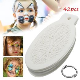 Stencils New White 42Pcs/set Face Painting Stencils Templates Professional Body Art Angel Rainbow Dots Scale Leopard Plastic Makeup Tools