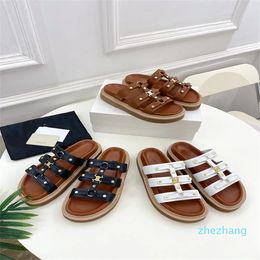 2023-Luxury Flat Thick Bottom Printed Jelly Rubber Leather Women Dress Shoes Designer Womens Sandals Mens Slippers Flip Flops