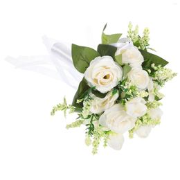 Decorative Flowers Holding Bouquets Simulated Rhinestone Trim DIY Fake Rose Decors Bride White Party Decorate Supplies