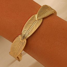 Bangle Simple Luxury Bangles For Women Vintage Trendy Feather Leaf Bracelets Classic Golden Stainless Steel Jewelry Gifts