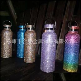Water Bottles Bling Diamond Thermos Portable Glitter Bottle Crossbody Stainless Steel Thermal Flask 350Ml 500Ml 750Ml 221018 Drop De Dhrpc