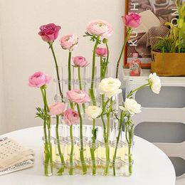 Vases Hinged Flower Vase Test Tube Plat Display Holder 8/6pcs Transparent With Hook And Brush Indoor Decorations