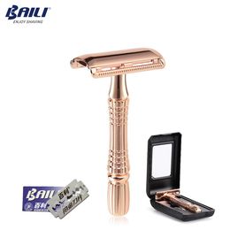 Blade BAILI Upgrade Gold Wet Shaving Safety Blade Razor Shaver Handle Barber Manual Beard Hair Care with 6 Blades 1 Travel Case BD178