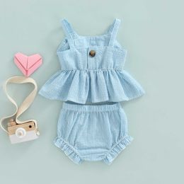 Clothing Sets Newborn Baby Girls Summer Outfit Pink Sleeveless Camisole and Ruffle Striped Shorts Set