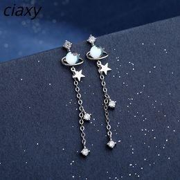 CIAXY Silver Colour Star Earrings for Women Blue Space Universe Planet Zircon Circle Long Earrings Korean Fashion Jewellery