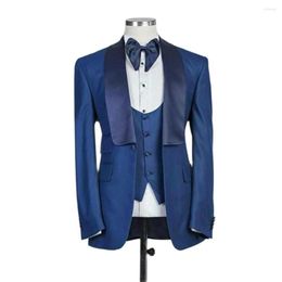 Men's Suits Men's Slim Fit Blue Tuxedos 3 Pieces Blazer With Satin Shawl Lapel Costume Homme Wedding Prom Set For Groom Outfits