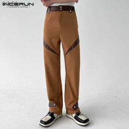 Men's Pants 2023 Fashion Men Casual Pants PU Leather Patchwork Button Straight Trousers Joggers Streetwear Leisure Pantalon S-5XL INCERUN L230520