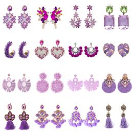 JURAN New Elegant Purple Series 50 Kinds Styles Statement Geometric Metal Rhinestone Tassel Dangle Earrings For Women Wholesale