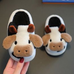 Slipper Upgrate Cute Animal Slipper Kids Girls Kawaii Fluffy Winter Warm Slippers Children Cartoon Milk Cow House Slippers Funny Shoes 230530