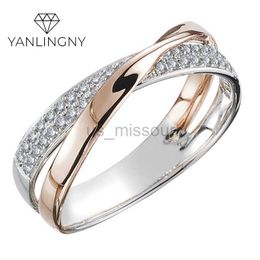 Band Rings Newest Fresh Two Tone X Shape Cross Ring for Women Wedding Trendy Jewelry Dazzling CZ Stone Large Modern AnillModern Rings J230531