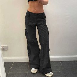 Streetwear Vintage Wide Leg Jeans Women New Low Waisted More Than A Pocket Straight Jeans Fashion Casual Cargo Jeans