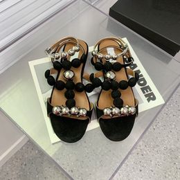 2023 Luxury design round buckle rivet high heel sandals flat sandals women's fashion sandals flat shoes size 35-42