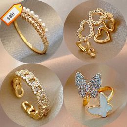 2023 Cheap 18k Gold Plated Jewellery Punk Finger Geometric Twisted Wide Band Open Adjustable Rings For Women Bijoux Femme Gifts