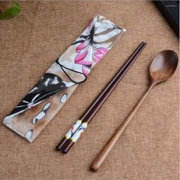 Chopsticks Portable Travel Tableware Set Japanese Korean Chinese Vintage Wooden Spoon 2pcs Kitchen Dinnerware