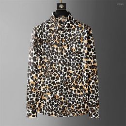 Men's Casual Shirts 2023 Spring Leopard Print Men Long Sleeve Loose Shirt Streetwear Social Party Tuxedo Blouse Camisa Masculina