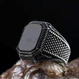 Band Rings Vintage Handmade Square Onyx Stone Silver Plated Ring Men and Women Turkish Signet Big Ring Punk Jewelry Factory Wholesale J230531
