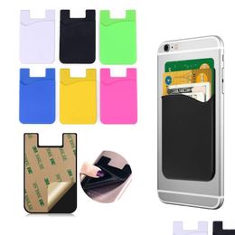 Adhesive Stickers Card Holder Sile Pouch Cellphone Pocket Mini Wallet Sticker Solid Color Custom Logo Vt0202 Drop Delivery Office Sc Dhvw4