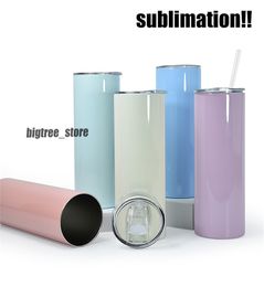 20oz Sublimation Macaroon Tumbler with Lid and Straws Stainless Steel Double Vacuum Coffee Tumbler with Handle Coloured Travel Coffee Mug Travel Mug Tumbler