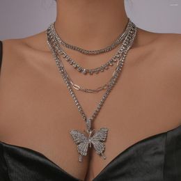 Pendant Necklaces Sliver Rhinestone Butterfly Multi-layer Necklace Gold Plated 4 Pcs Charm Layered Link Chain Jewellery Choker Hip Hop