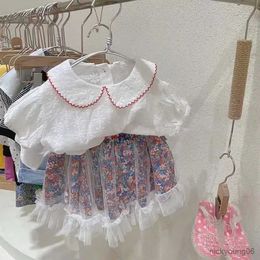 Clothing Sets New Summer Children Girls Set Skirt Outfits White Shirts and Flower Cake Skirts Suit