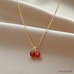 Pendant Necklaces New Wine Red Cherry Gold Colour Necklace For Women Personality Fashion Wedding Jewellery Birthday Gifts