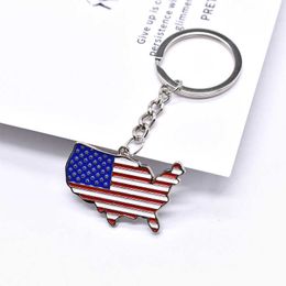 US Flag Independence Day Zinc Alloy Keychain Red White Blue Flag Colour US Map Keychain