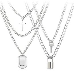 Pendant Necklaces Lock Key Pendants Chains Necklace Set For Eboy Egirl Men Male Emo Goth Women Teen Girls Boys Jewellery Pack Pants Punk Play