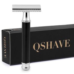 Blades Qshave Men Manual Shaving Razor Classic Safety Razor Black Handle Double Edge Blade Stainless Steel Metal with 5 Blades as Gift