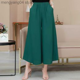 Women's Pants Capris 2023 Summer Cotton Linen Wide Leg Pants Women Casual Solid Colour Elastic Waist Trousers Loose Woman Ankle-Length Pants T230531