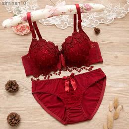 Briefs Panties Comfortable Gathering Sexy Underwear Suit Push up Bra Under Ring Lace Rdge Padded Cup Bra+set Lingerie Femme 75AB 80AB 85AB L230518